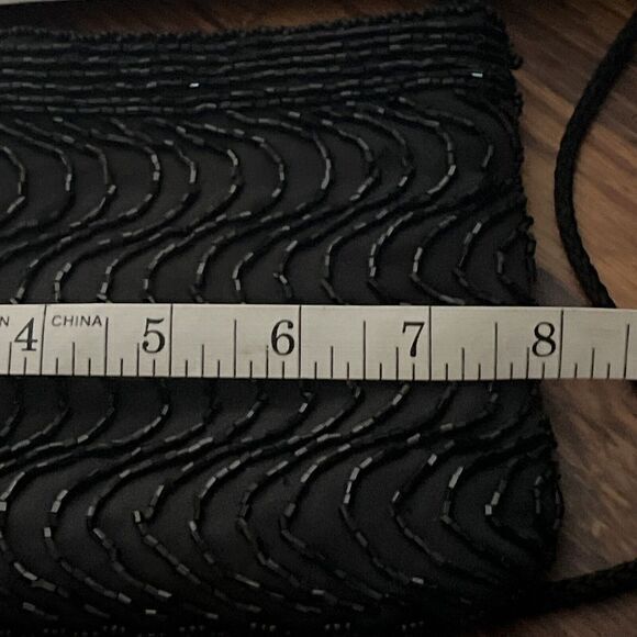 Black Beaded Formal Evening Bag Small Rectangle Crossbody purse Carla Marchi - Picture 4 of 5